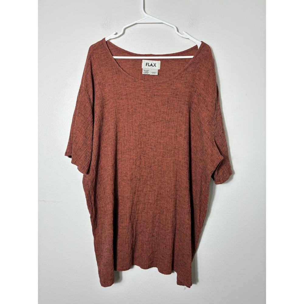 Flax Short Sleeve Tunic Top Sz Large Rust Linen Blend Lagenlook Coastal